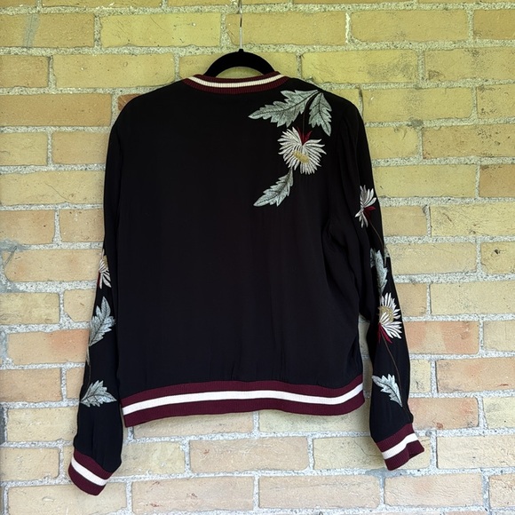 Anthropologie Elevenses Black Floral Embroidered Solstice Bomber Jacket - Picture 8 of 8